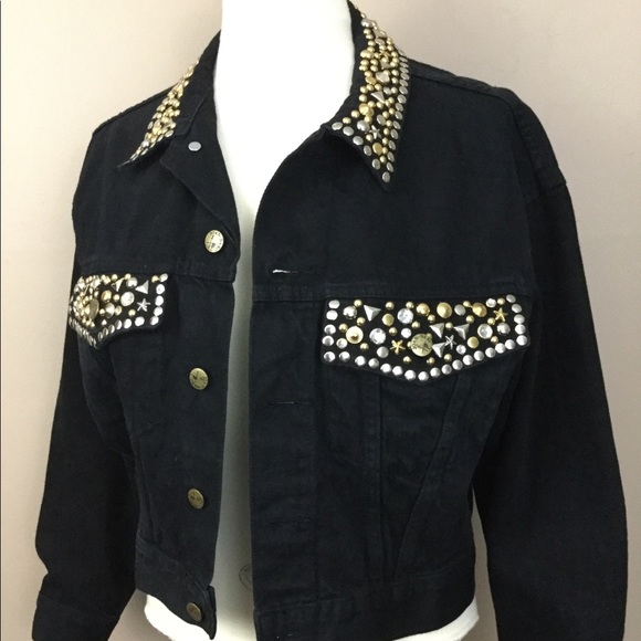 Robin Berry (vintage) Jackets & Blazers - Vintage black denim jean jacket silver gold studs